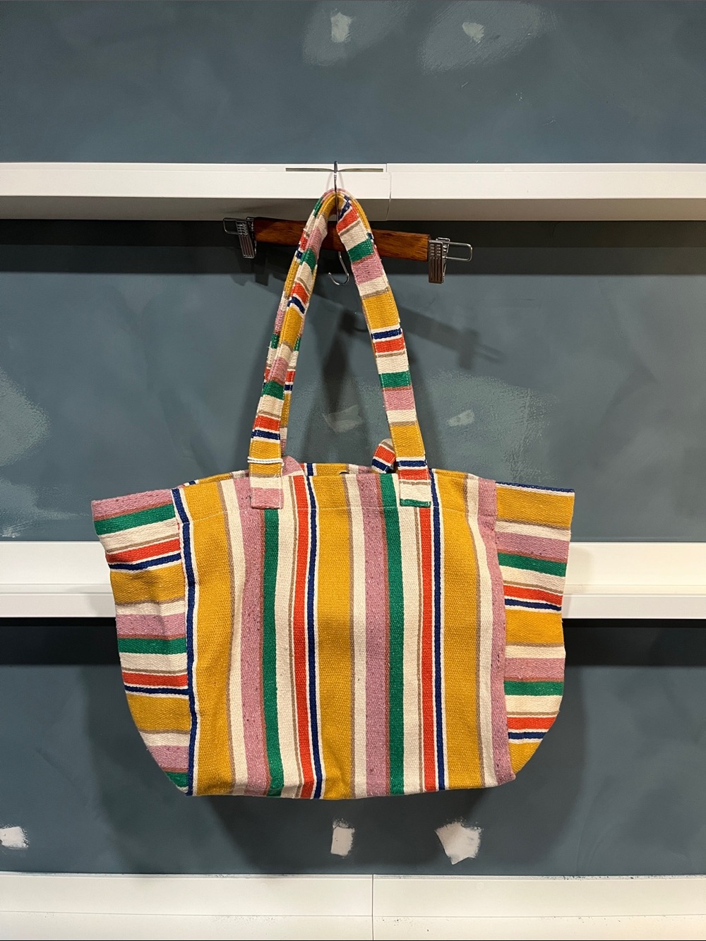 Colorful Striped Tote Bag in Yellow, Pink & Green